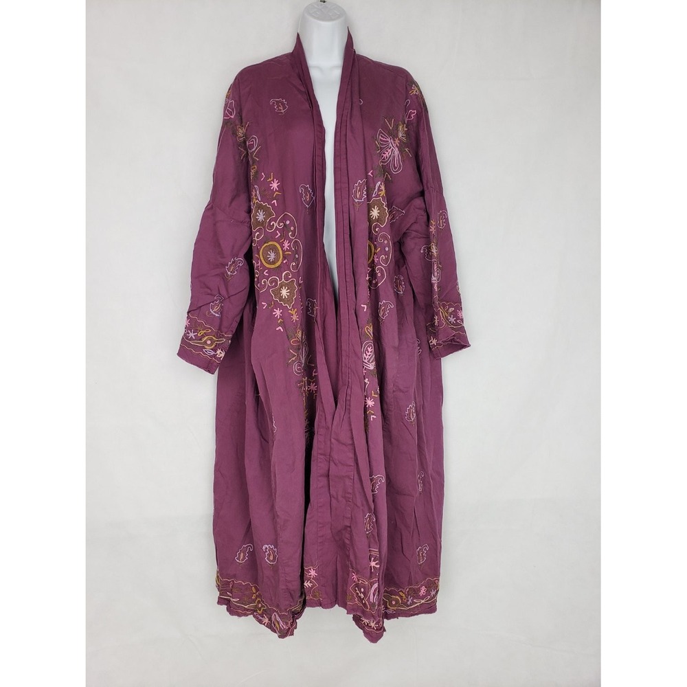 Magnolia Pearl Belinay Kimono Jacket Plum Floral Embroidered Cotton One Size NWT